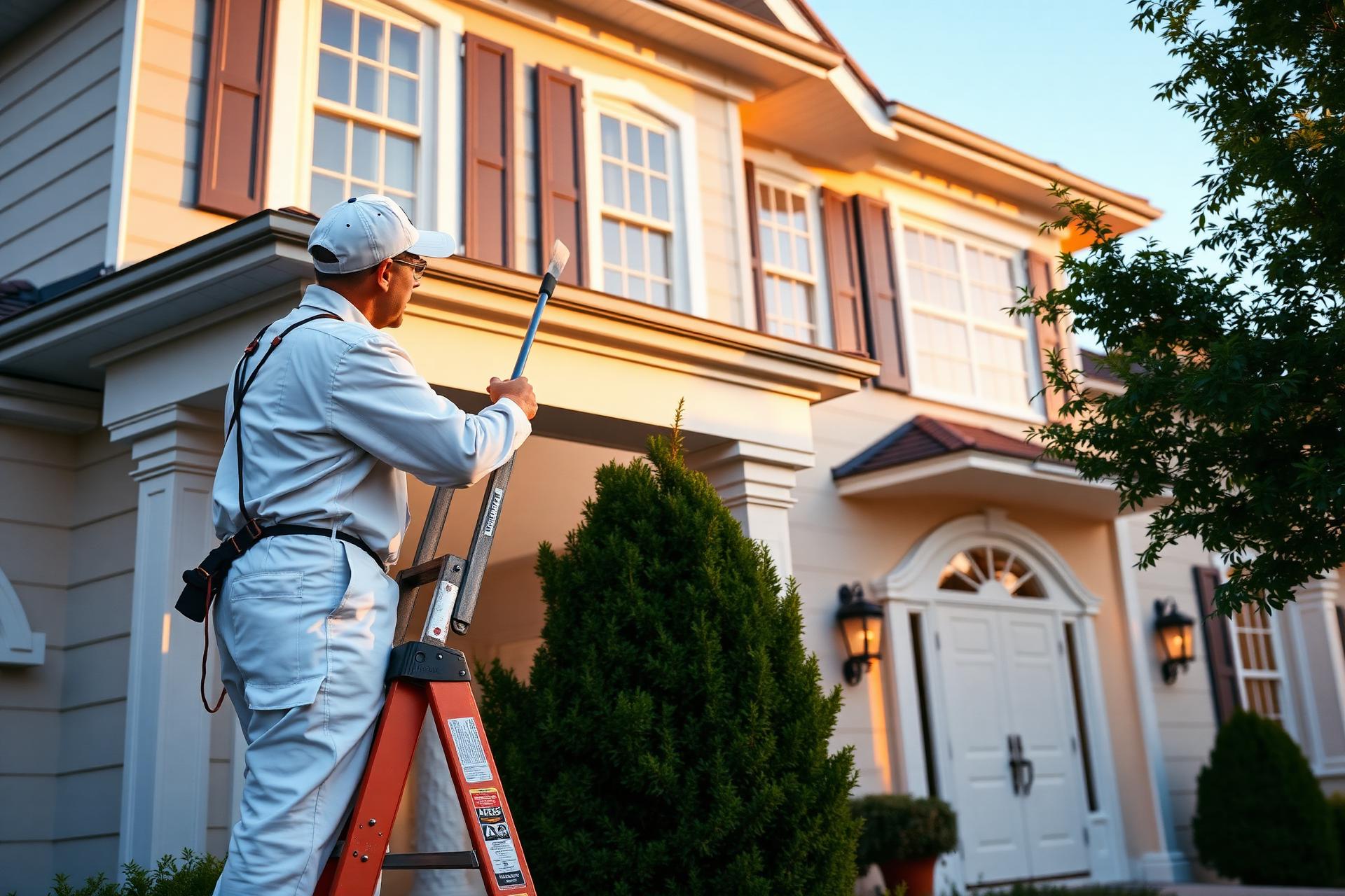 Professional painter working on the exterior of a home in Indianapolis
